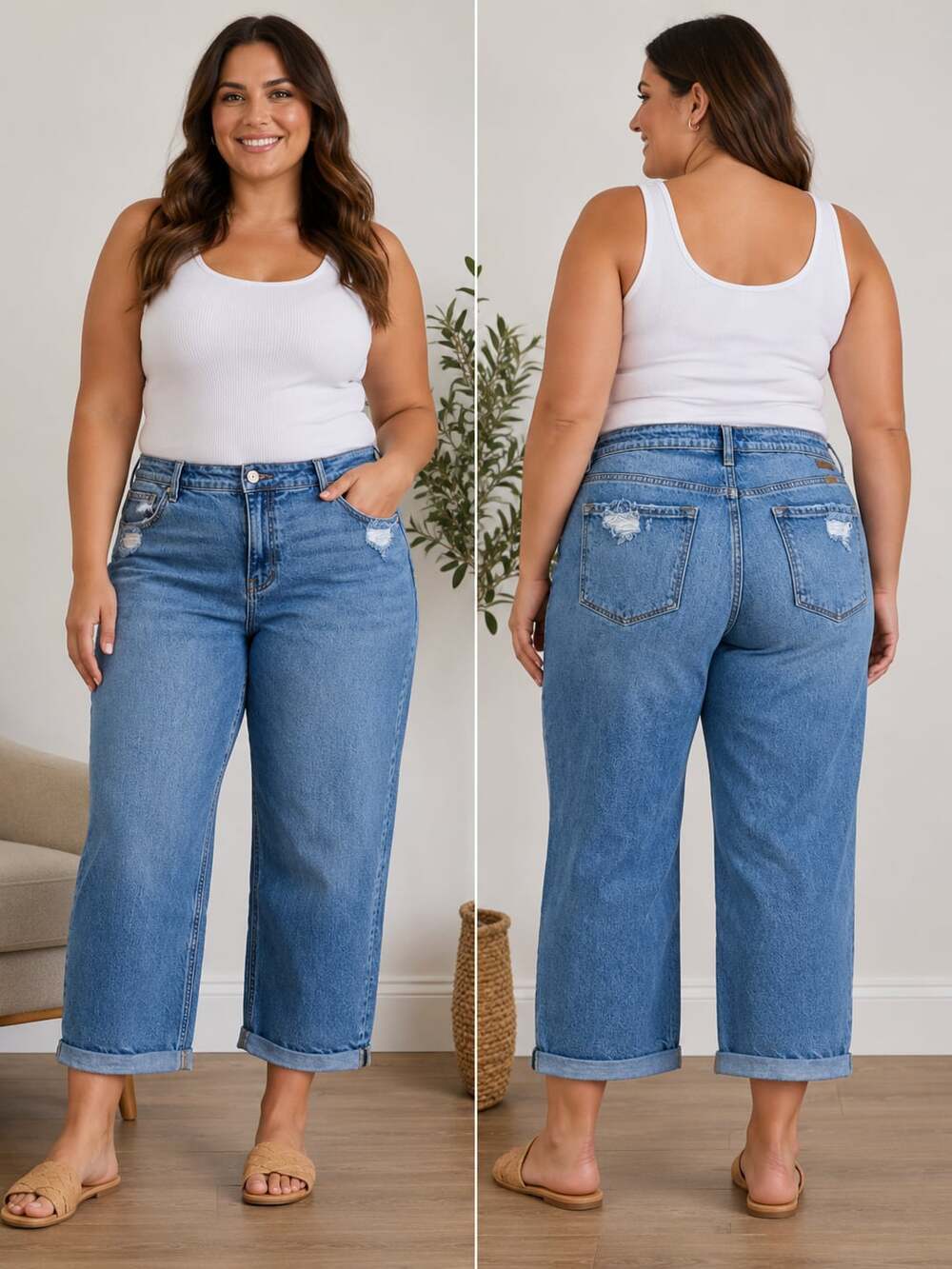 KanCan Size 15/31 High Cuffed Wide Leg Distressed Jeans (slight crop)